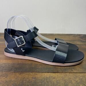 Steve Madden Women's Size 11 Black Leather Ankle Strap Daryn Flat Sandals